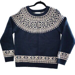 Orvis Sweater Fair Isle Nordic Sweater Sz M Blue White Snowflakes